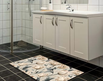 Elegant Floral Bathroom Rug, Washable Bathroom Rug,Soft Floor Mat,Non-Slip Mat, Small Area Rug, Cute Bath Mat, Modern Bath Mat, Custom Rug
