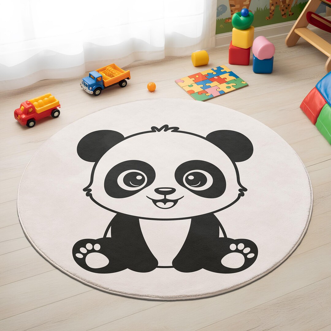 Cute Panda Round Rug, Washable Area Rug, Non-slip Thin Rug, Custom Size ...