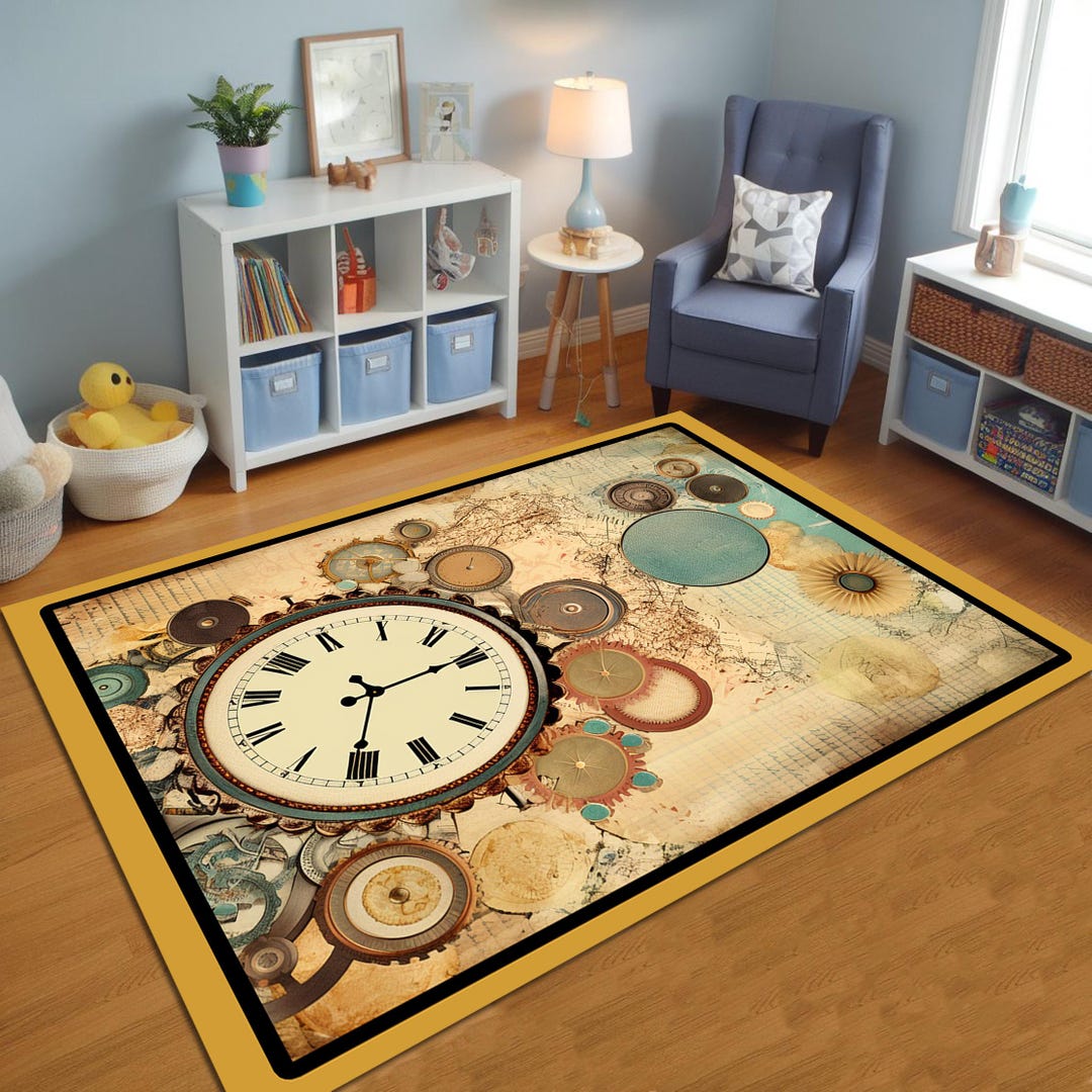 Clock Illustration Rug,washable Area Rug,non-slip Thin Rug, Custom Size ...