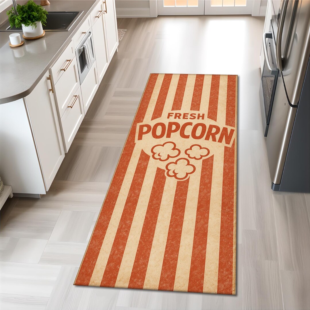 Popcorn Math Runner Rugs Kitchen Runner Rug, Retro Popcorn Design, Washable, Non-slip, Soft ...