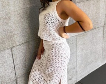 Patrón de conjunto de verano a crochet / Falda y top de 2 piezas PDF / Punto de encaje de rombos