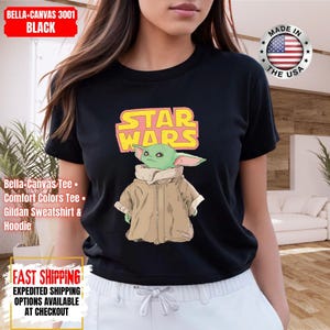 Camiseta de Star Wars Baby Yoda, camiseta de Disney Star Wars, colores cómodos para fans de Star Wars y camisetas Bella+Canvas, sudadera y sudadera con capucha Gildan imagen 12