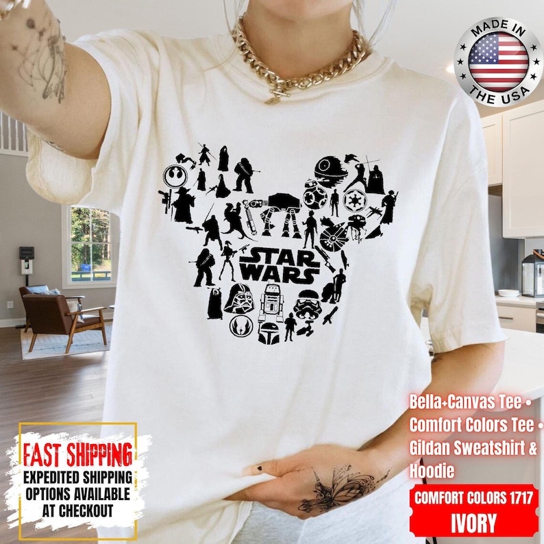 Camiseta Disney Star Wars, sudadera Mandalorian, camiseta de colores cómodos de Darth Vader, camiseta de Chewbacca, camiseta Star Jedi, camiseta de Luke Skywalker imagen 1