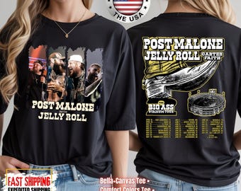 Camiseta de la gira Jelly Roll Big Ass Stadium 2026 de Post Malone, camiseta de rap, sudadera de concierto Jelly Roll, colores cómodos, Bella Canvas, Gildan
