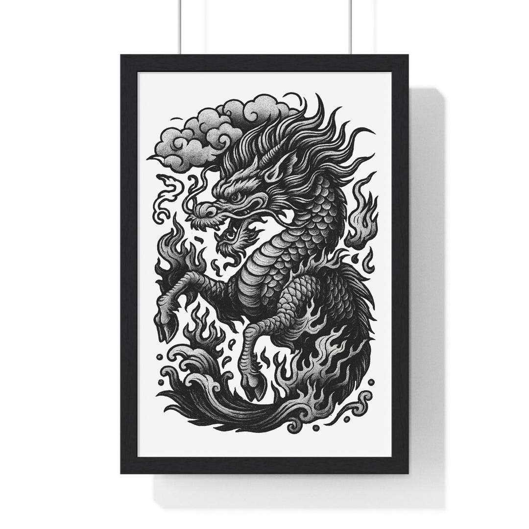 Japanese Kirin Poster Mythical Beast Wall Art Irezumi Tattoo Style ...