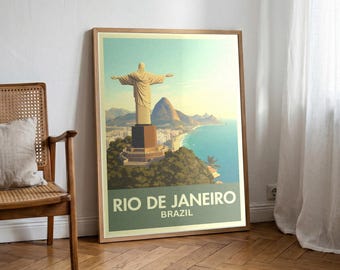 Rio de Janeiro Vintage Travel Poster Printable | 1950s Retro Brazil Wall Art | Digital Download
