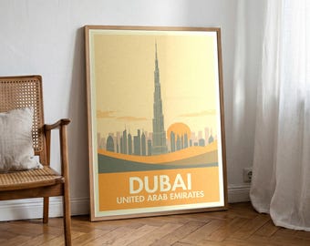 ドバイのヴィンテージ旅行ポスタープリント｜1950年代レトロUAEウォールアート｜ミッドセンチュリー旅行ギフト