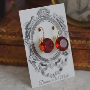 Ruby Crystal Earrings, Red Rhinestone Earring, Ruby Red Earring, Paste Glass Jewelry,  Tudor Historical Jewelry 18th Century 19th Century