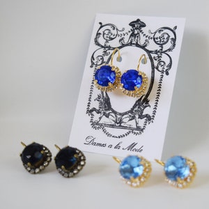 Blue Rhinestone Earrings, Georgian Paste, Blue Crystal Earrings, Marie Antoinette Jewelry, Navy Blue Sapphire Blue Light Blue Rhinestone