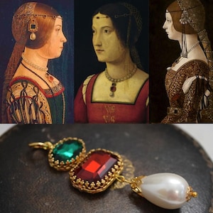 Renaissance Pendant Necklace, Renaissance Emerald and Ruby Pearl Pendant, Elizabethan Jewelry, Tudor Jewelry, 1500s Jewelry, 1600s Necklace