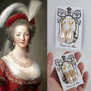 18th Century Pearl Earrings, Georgian Earrings, Pearl Hoop Dangle Earrings, Rococo Earring, Marie Antoinette earring, Elizabethan Pearl