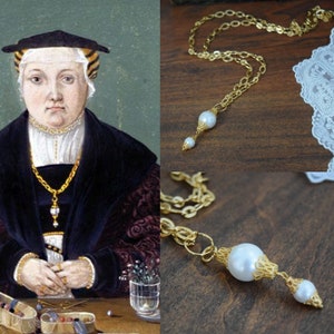 Renaissance Jewelry, Renaissance Pendant Necklace, Elizabethan Necklace, Tudor Chain, Pearl Pendant, 16th Century Jewelry, Queen Elizabeth