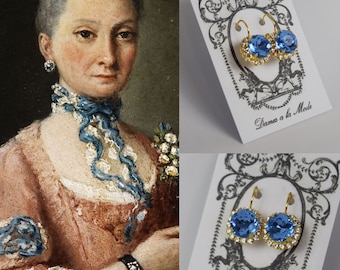 Light Blue Crystal Earrings, Blue Rhinestone Jewelry Georgian Paste Historical Blue Wedding Sky Blue Bridal Earring, 18th Century Earrings,