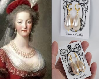 18th Century Pearl Earrings, Georgian Earrings, Pearl Hoop Dangle Earrings, Rococo Earring, Marie Antoinette earring, Elizabethan Pearl