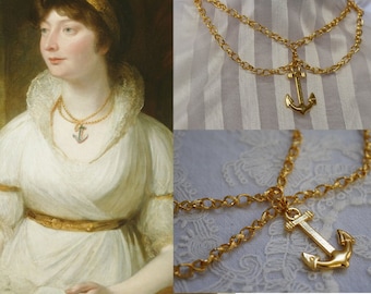 Regency ketting, anker ketting, gouden anker sieraden, 19e eeuwse ketting, Regency sieraden, reproductie sieraden, nautische sieraden, Marine