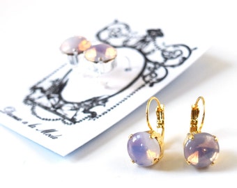 Pink Opal Glass Earrings, Pink Opaline Earrings, Vintage Glass Opal, Regency Earrings, Historical Jewelry, Pink Rococo Earring, Pink Milk