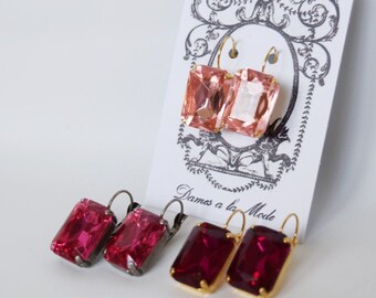 Pink Earrings, Pink Statement Earrings, Georgian Paste Pink Crystal Jewelry Rhinestone Antoinette 18th Century, Dark Pink Raspberry Blush