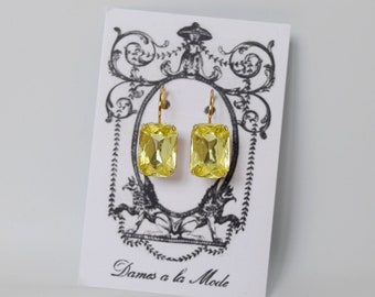 Yellow Crystal Earrings, Citrine Rhinestone Earrings, Soft Yellow Georgian Paste Earrings, 18th Century Earrings, Pale Yellow, Light Yellow