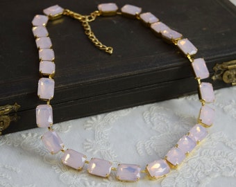 Blush Pink Opal Statement Necklace Georgian Collet Necklace, Pink Rhinestones. Light Pink Opaline Anna Wintour, Regency, 18th Century Opals