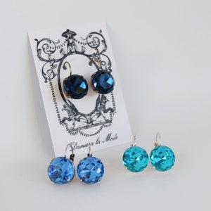 Blue Crystal Earrings, Georgian Paste Glass, 18th Century Jewelry, Regency Earring, Blue Rhinestones, Navy Aquamarine Light Blue Earring