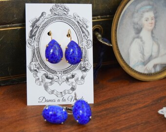 Lapis Lazuli Dangle Earrings, Lapis Teardrop Earring, Regency Jewelry Historical Earring, Bright Blue Earring, 19th Century Earring, Royal