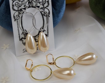 18th Century Earrings, Faux Pearl Earring, Rococo Earring, Reenacting Jewelry, Georgian Earrings, Regency Jewelry, Marie Antoinette Hoop
