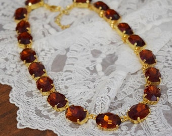 Madiera Topaz Collet Necklace, Rust Riviere Necklace, Regency Jewelry, Crystal Rhinestone Necklace, Statement Necklace, Anna Wintour Jewelry