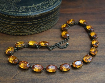 Anna Wintour Necklace, Topaz Collet Necklace, Orange Riviere Necklace, Georgian Jewelry, Regency Jewelry, 18th Century Crystal Necklace