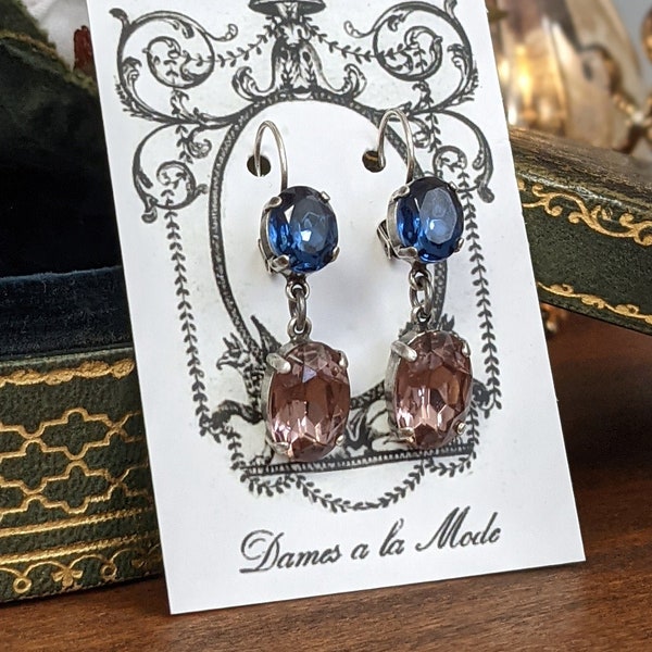 Purple and Navy Earrings, Amethyst Crystal Earrings, Navy Crystal Earrings, Gothic Jewelry, Victorian Jewelry, Edwardian Era, Shabby Earring