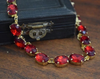 Ruby Anna Wintour Necklace, Georgian Collet Necklace, Red Paste. Red Statement, Regency, 18th Century, Red Crystal Choker