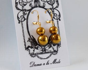 Boucles d’oreilles Regency Golden Ball, Boucles d’oreilles historiques, Bijoux du 18ème siècle, Boucle d’oreille en or du 19ème siècle, Bijoux de reconstitution, Costume historique