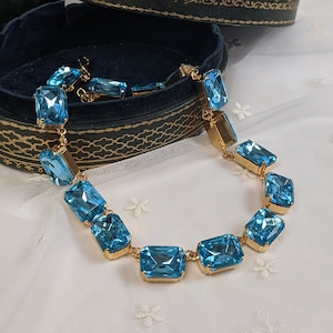 Aquamarine Blue Necklace, Light Blue Anna Wintour Necklace, Aqua Crystal, Blue Collet Necklace Soft Blue Jewelry, Sky Blue Rhinestone Jewel