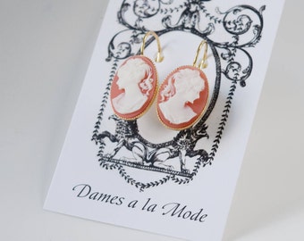 Pink and White Cameo Earrings, Pink Cameo Jewelry, Vintage Cameo earrings, Regency Jewelry, Jane Austen Earring, Victorian Jewelry Pink Lady