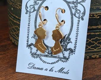 Jane Austen Earrings, Jane Austen Silhouette, Jane Austin Charm, Booklover, Writer Jewelry, Librarian , English Teacher Nerdy Geeky jewelry