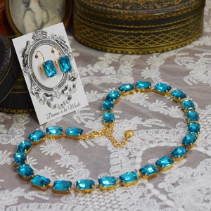 Dark Aquamarine Crystal Riviere Necklace, Blue Anna Wintour, Aqua Blue Rhinestones, Crystal Jewelry, Pool Blue Necklace, Caribbean Blue