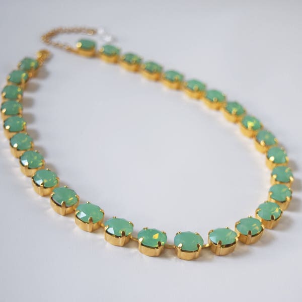 Vert opale cristal collier, collier de Riviere verte, opale Pacifique bijoux en cristal, collier vert opale, verre opale, Opaline collier Collet
