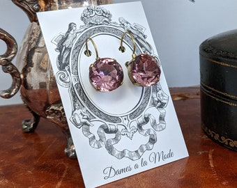 Purple Crystal Earrings, Dark Lavender Rhinestone Earring, Amethyst Earring, Paste Glass Jewelry, 19th Century Jewelry, 18th Century Purple