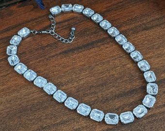 Clear Anna Wintour Necklace. Georgian Paste Collet Clear Crystal Statement Necklace. Crystal Riviere Necklace, Swarovski Crystal necklace