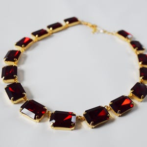 Garnet Red Anna Wintour Necklace, Dark Red Statement Necklace, Red Crystal Necklace, Red Rhinestone Collet Necklace, Georgian Paste Dark Red