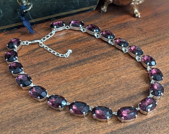 Purple Statement Necklace, Amethyst Jewelry, Anna Wintour Necklace, Rhinstone Collet Necklace, Georgian Jewelry, Regency Jewelry, Purple