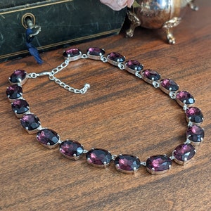 Purple Statement Necklace, Amethyst Jewelry, Anna Wintour Necklace, Rhinstone Collet Necklace, Georgian Jewelry, Regency Jewelry, Purple