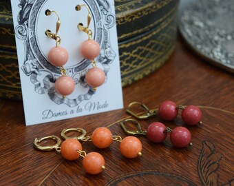 Coral Regency Earrings, Pink Coral, Red Coral Orange Coral 19th