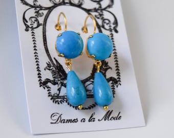 Faux Turquoise Earrings, Regency Jewelry, Reproduction Georgian Earrings, Jane Austen Jewelry, Historical Costume, 19th Century Blue Jewel