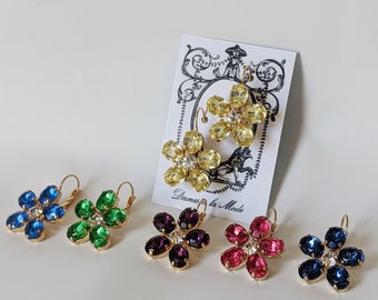 E-0535 - Vintage Crystal and Seed Pearl Cluster Sunflower Earrings