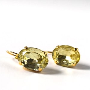 Pale Yellow Earrings, Citrine Crystal, Light Yellow Rhinestone Earrings, Jewel Earring, Yellow