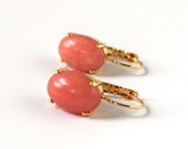 Pink Coral Earrings, Glass Coral Regency Earrings, Historical Jewelry, Light Coral Jewelry, Pink Glass Earrings, Coral Cabochon Earring Pink