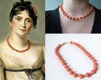 Empress Josephine Coral Necklace, Regency Coral Necklace, Pink Beaded Necklace,Pink Coral Jewelry, Regency Necklace, Historical Jewelry Pink