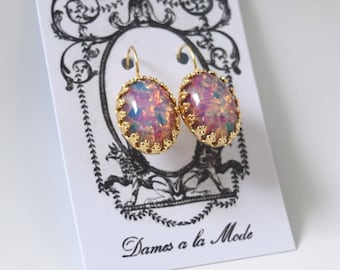 Opal Earring, Glass Opal Earring, Opal Dangle Earring, Faux Opal Earring, Fire Opal Jewelry, Pink Opal Jewelry, Opal Wedding Earring Opaline