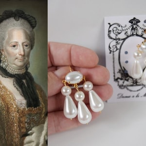 Pearl Girandole Earrings, 18th Century Earring, Historical Jewelry, Reproduction Jewelry, Reenacting, Rococo Earring, marie Antoinette pearl