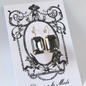 Black Crystal Earring, Vintage Swarovski Morion Grey Earrings, Grey Crystal Earrings, Mourning Jewelry, Goth Earring, Vampire Jewels Gothic